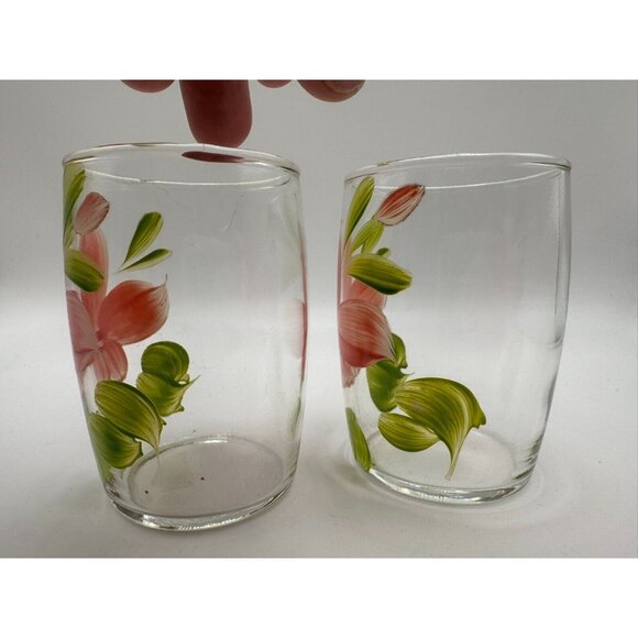 2 Bartlett Collins Gay Fad Handpainted juice glasses Pink Floral 3.25" - Picture 6 of 7